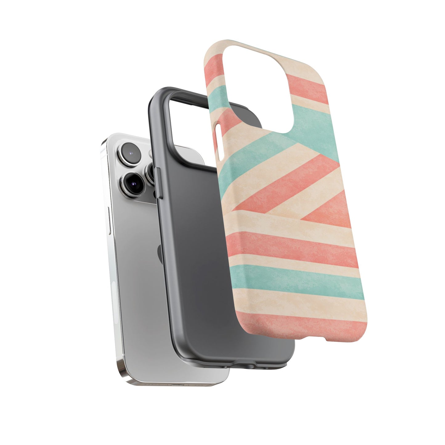 Pastel Stripes Tough Phone Case – Retro Coral & Teal Protective Cover
