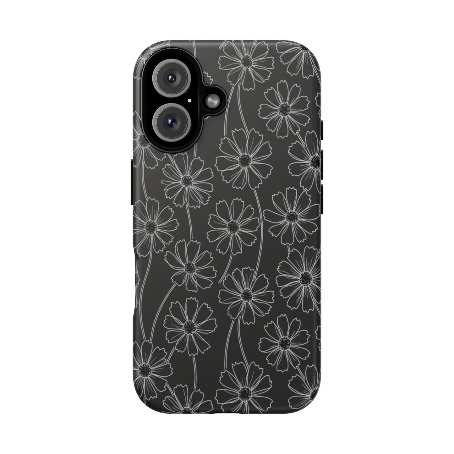 Floral Doodle Tough Phone Case — Black & Gray Daisy Pattern