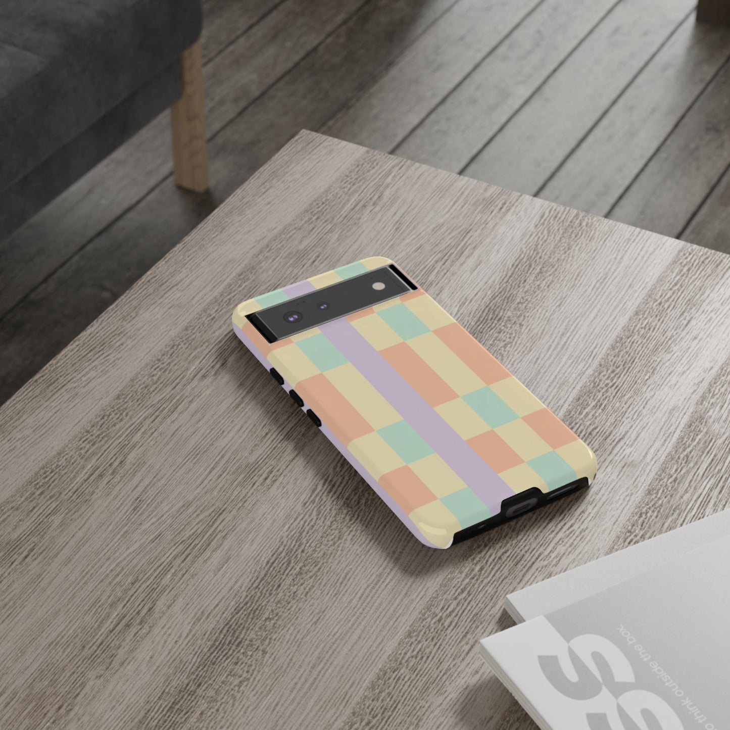 Pastel Checkered Phone Case — Retro Stripe Tough Case