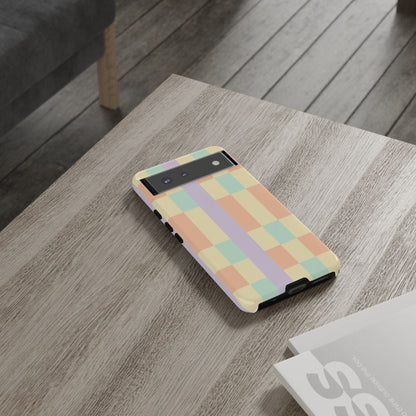 Pastel Checkered Phone Case — Retro Stripe Tough Case