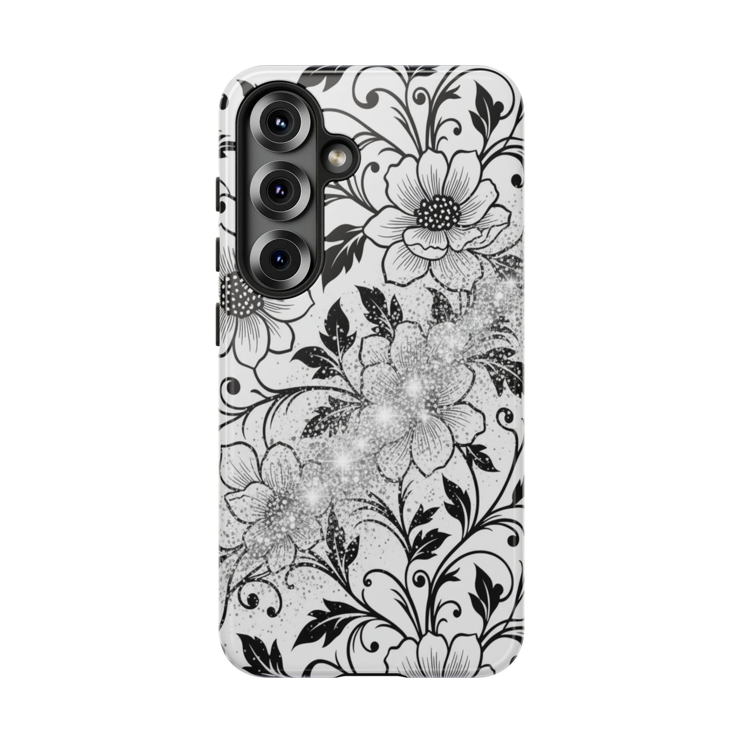 Floral Lace Phone Case — Black & White Vintage Flower Protective Case
