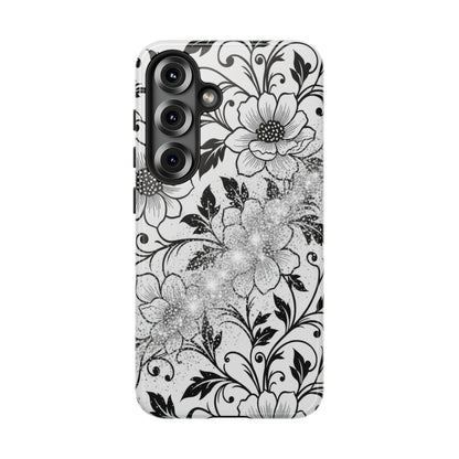 Floral Lace Phone Case — Black & White Vintage Flower Protective Case