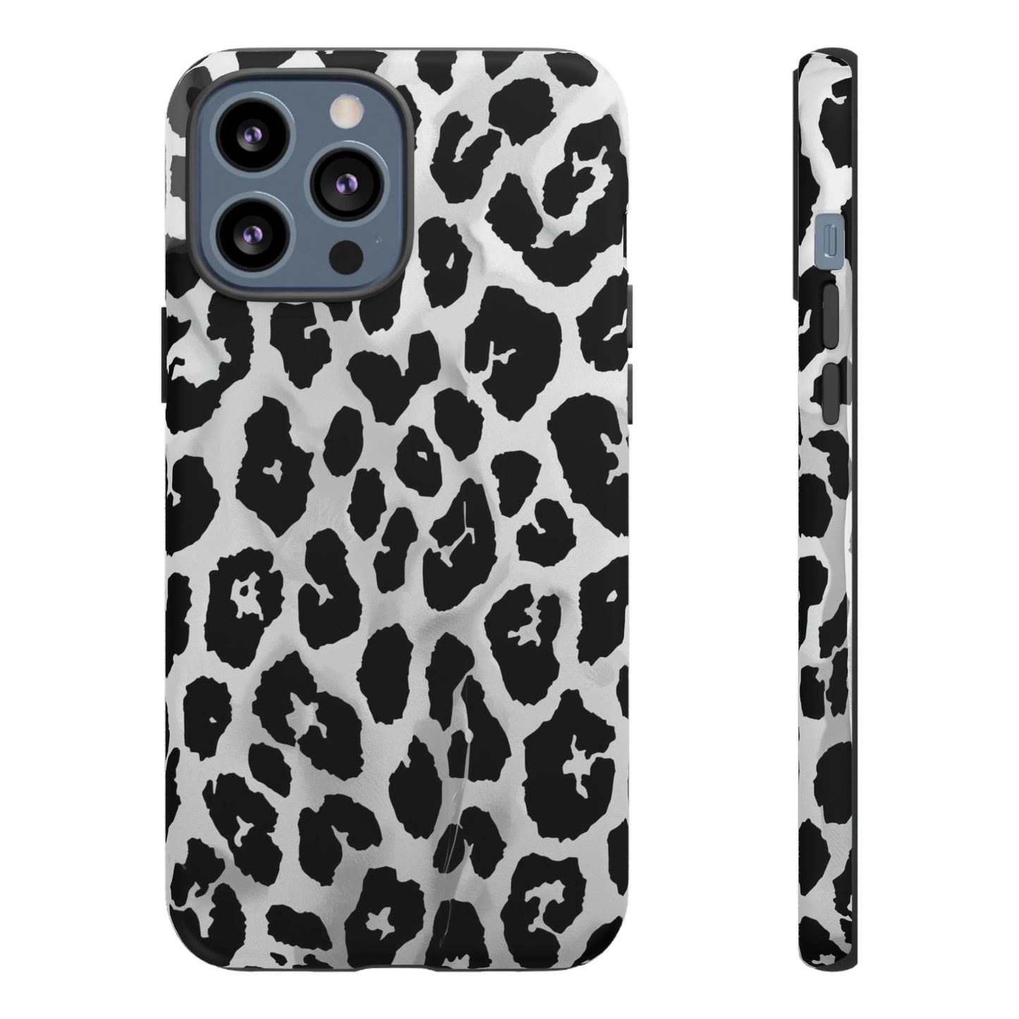 Leopard Print Tough Phone Case – Black & White Animal Pattern Protective Cover