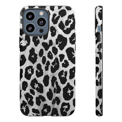 Leopard Print Tough Phone Case – Black & White Animal Pattern Protective Cover