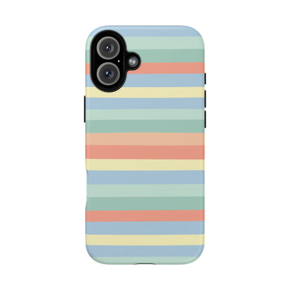 Pastel Striped Phone Case — Retro Horizontal Multi-Color Tough Case