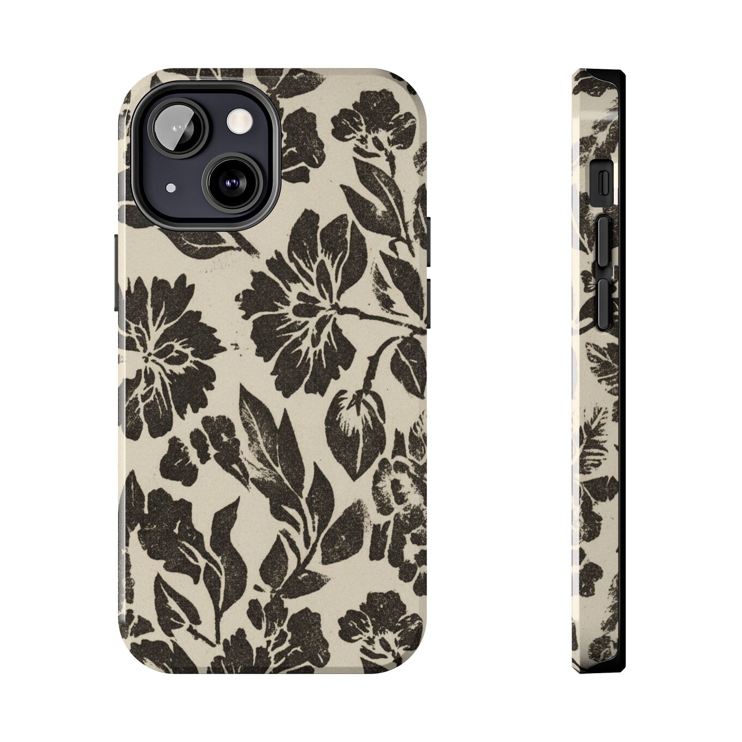 Floral Noir Tough Phone Case — Black Vintage Flower Protective Cover