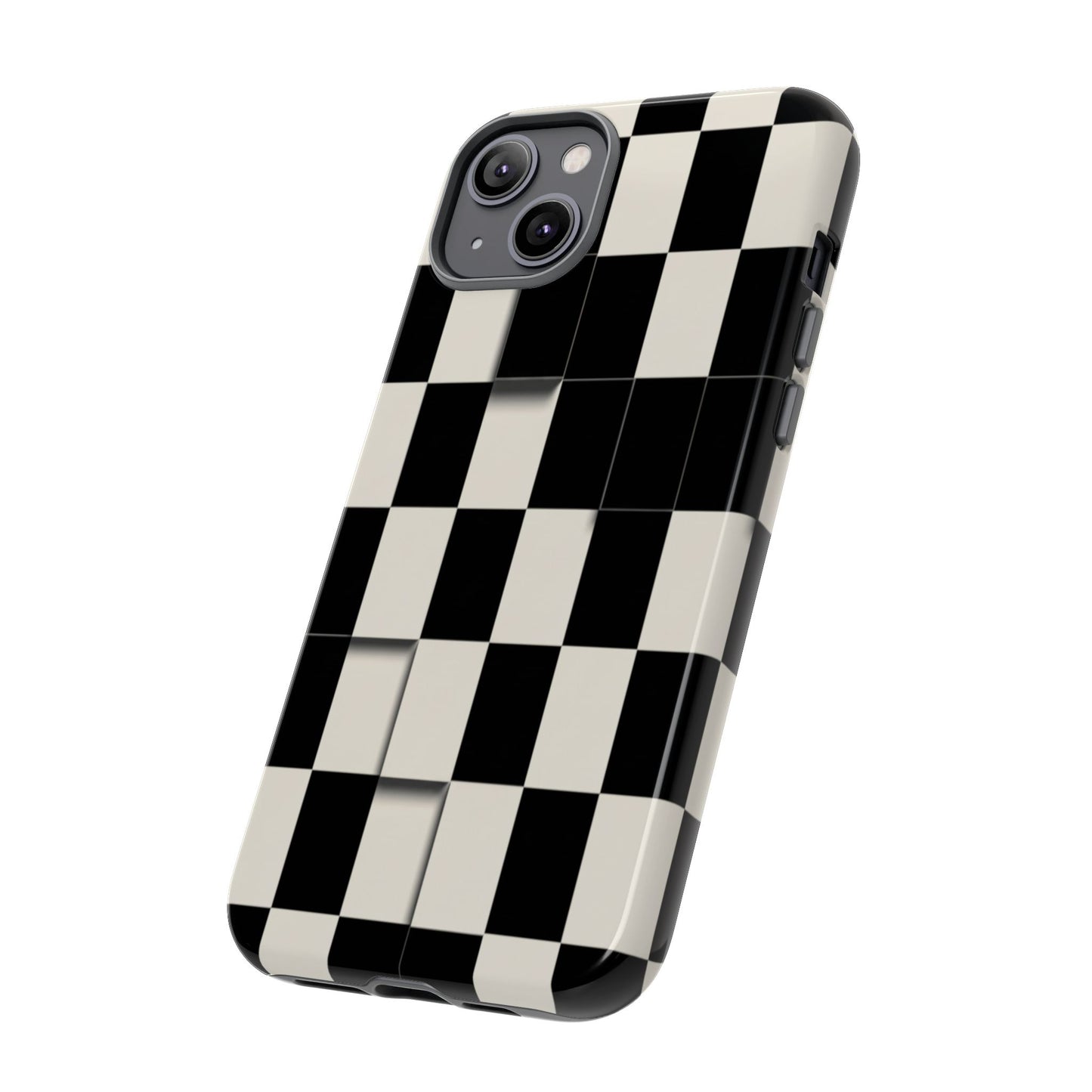 Checkerboard Tough Phone Case — Classic Black & Cream Grid Protective Cover