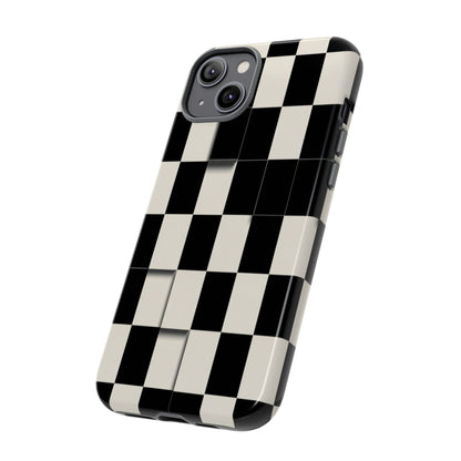 Checkerboard Tough Phone Case — Classic Black & Cream Grid Protective Cover