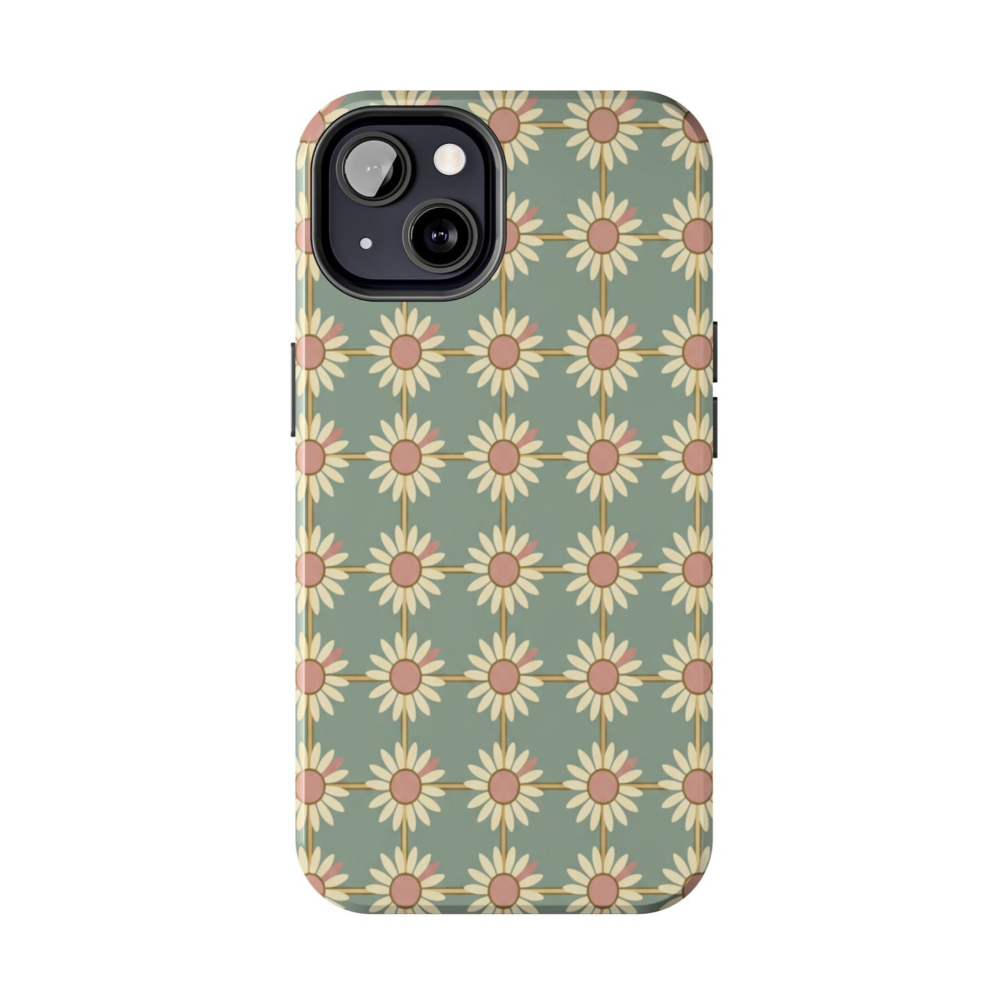 Daisy Pattern Tough Phone Case — Retro Floral Protective Cover
