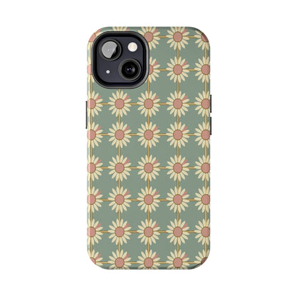 Daisy Pattern Tough Phone Case — Retro Floral Protective Cover