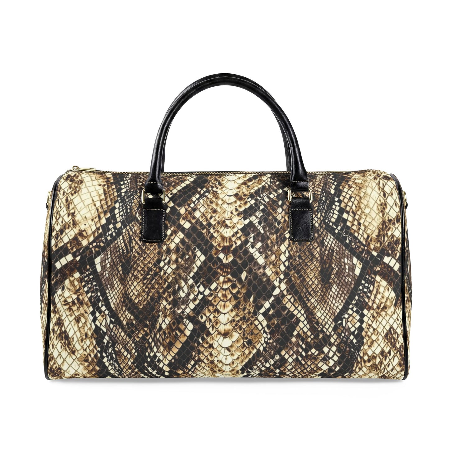 Python-Print Leather Travel Bag — Snake Skin Weekender Duffel