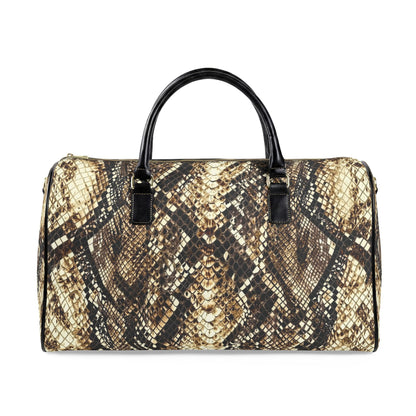 Python-Print Leather Travel Bag — Snake Skin Weekender Duffel