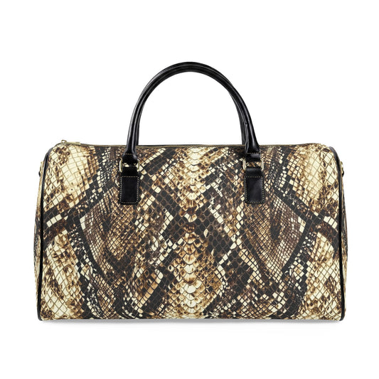 Python-Print Leather Travel Bag — Snake Skin Weekender Duffel