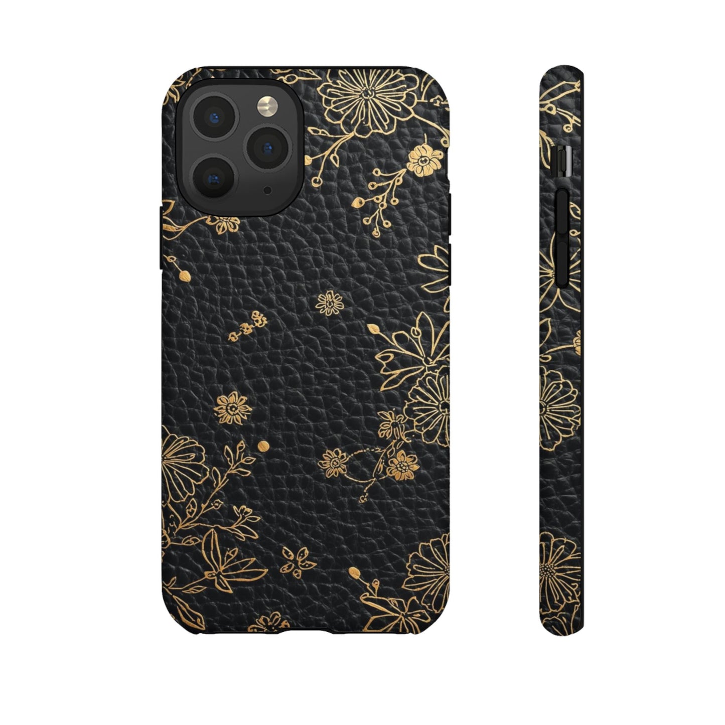 Floral Gold Foil Leather Texture Tough Phone Case