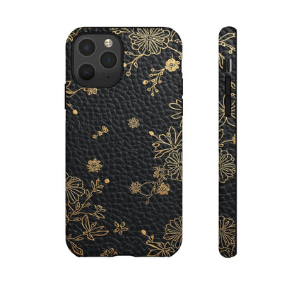Floral Gold Foil Leather Texture Tough Phone Case