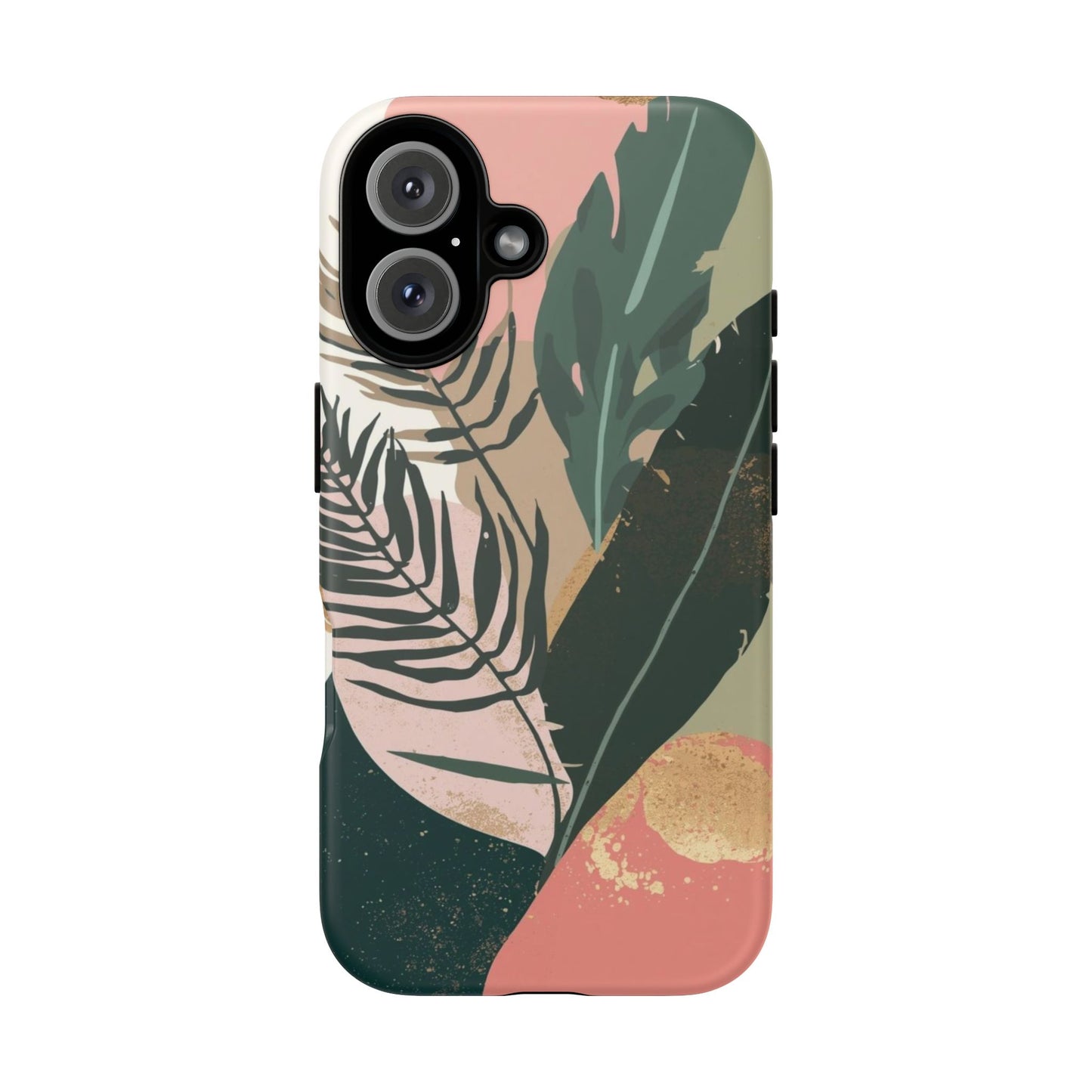 Tropical Leaf Tough Phone Case — Abstract Pink & Green Botanical Protective Cover