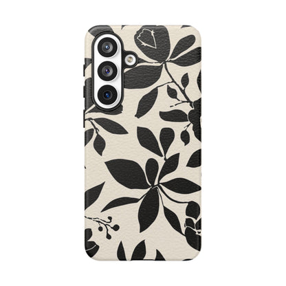 Black Floral Pattern Phone Case — Monochrome Botanical Tough Case