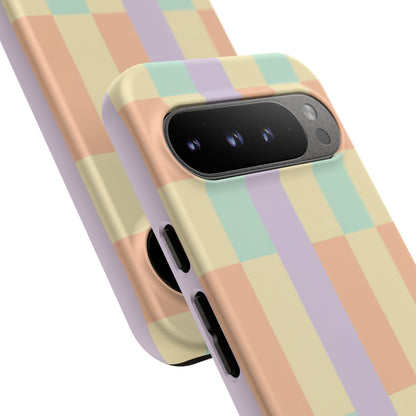 Pastel Checkered Phone Case — Retro Stripe Tough Case