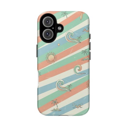 Surf Stripe Tough Phone Case — Retro Beach Waves Pattern