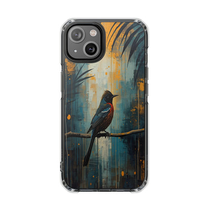 Clear Magnetic Phone Case — Artful Tūī Bird on Branch Design