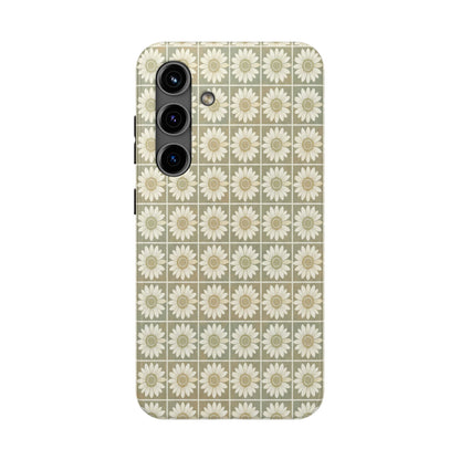 Daisy Tile Tough Phone Case — Retro Floral Protective Phone Cover
