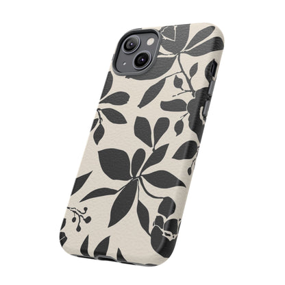 Black Floral Pattern Phone Case — Monochrome Botanical Tough Case