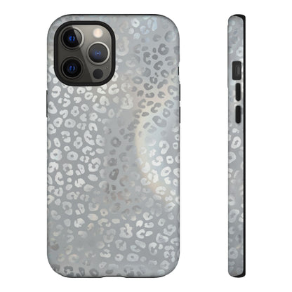 Grey Leopard Print Tough Phone Case — Durable Protective iPhone Cover
