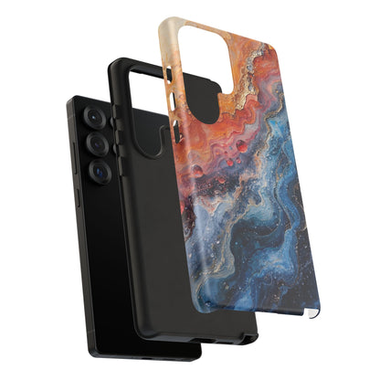 Marbled Galaxy Tough Phone Case — Abstract Blue & Coral Protective Cover