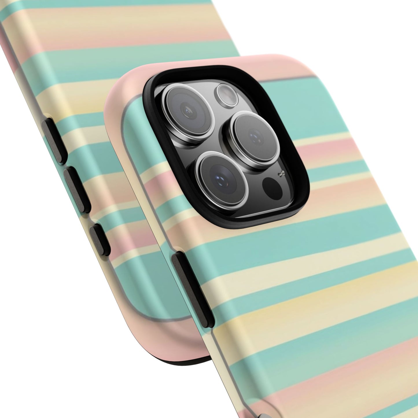Pastel Striped Tough Phone Case — Mint, Peach & Cream Protective Cover