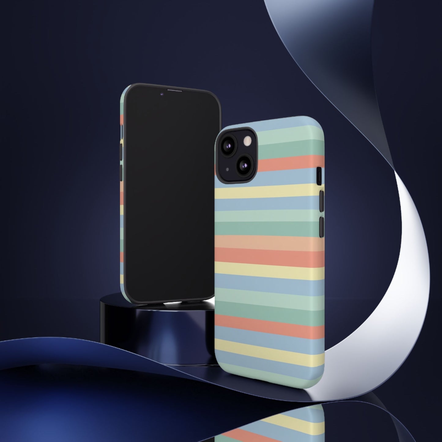 Pastel Striped Phone Case — Retro Horizontal Multi-Color Tough Case