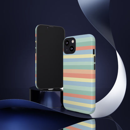 Pastel Striped Phone Case — Retro Horizontal Multi-Color Tough Case