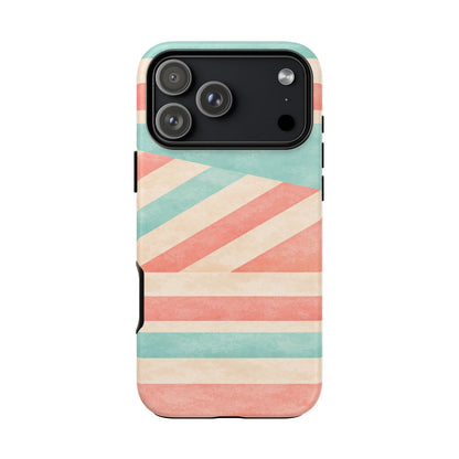 Pastel Stripes Tough Phone Case – Retro Coral & Teal Protective Cover