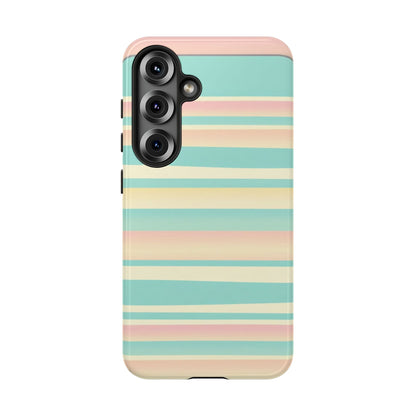 Pastel Striped Tough Phone Case — Mint, Peach & Cream Protective Cover