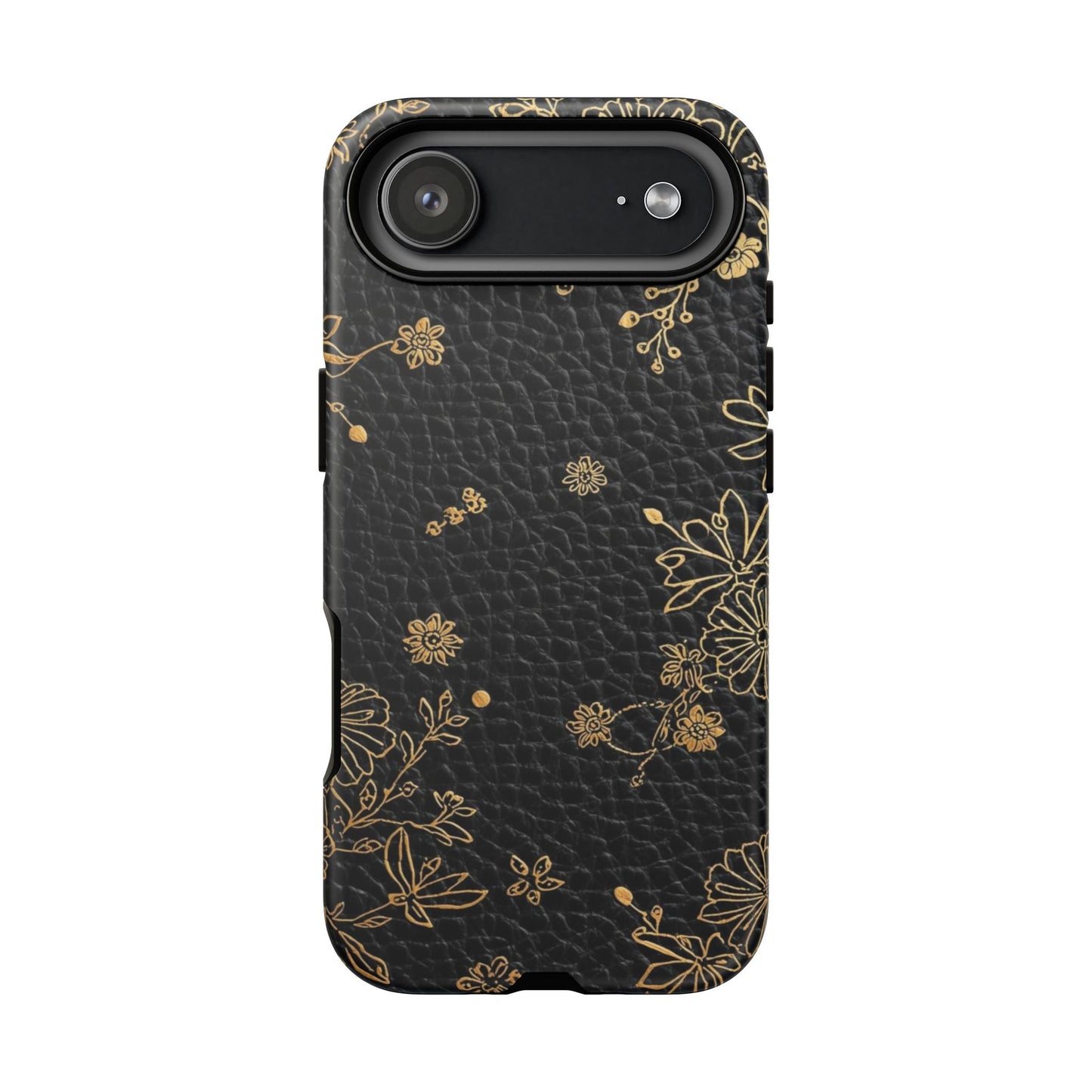 Floral Gold Foil Leather Texture Tough Phone Case