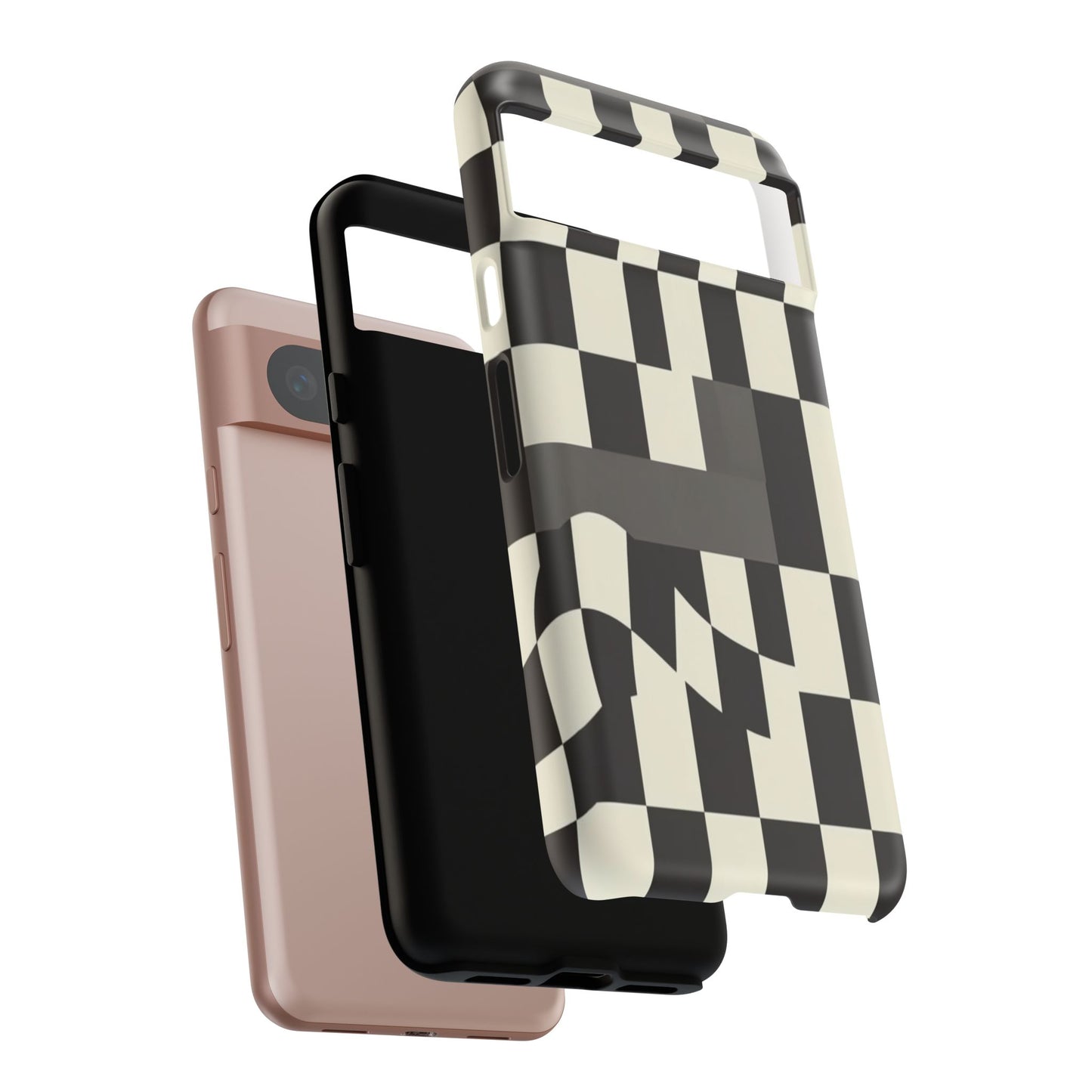 Checkerboard Wave Phone Case — Black & Cream Graphic Tough Case