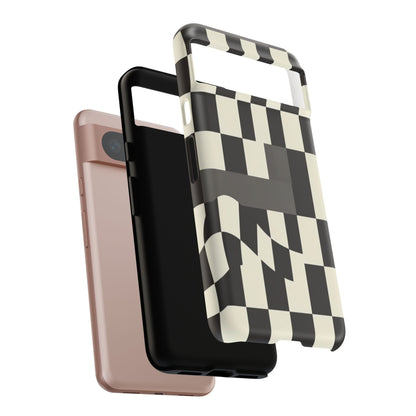 Checkerboard Wave Phone Case — Black & Cream Graphic Tough Case