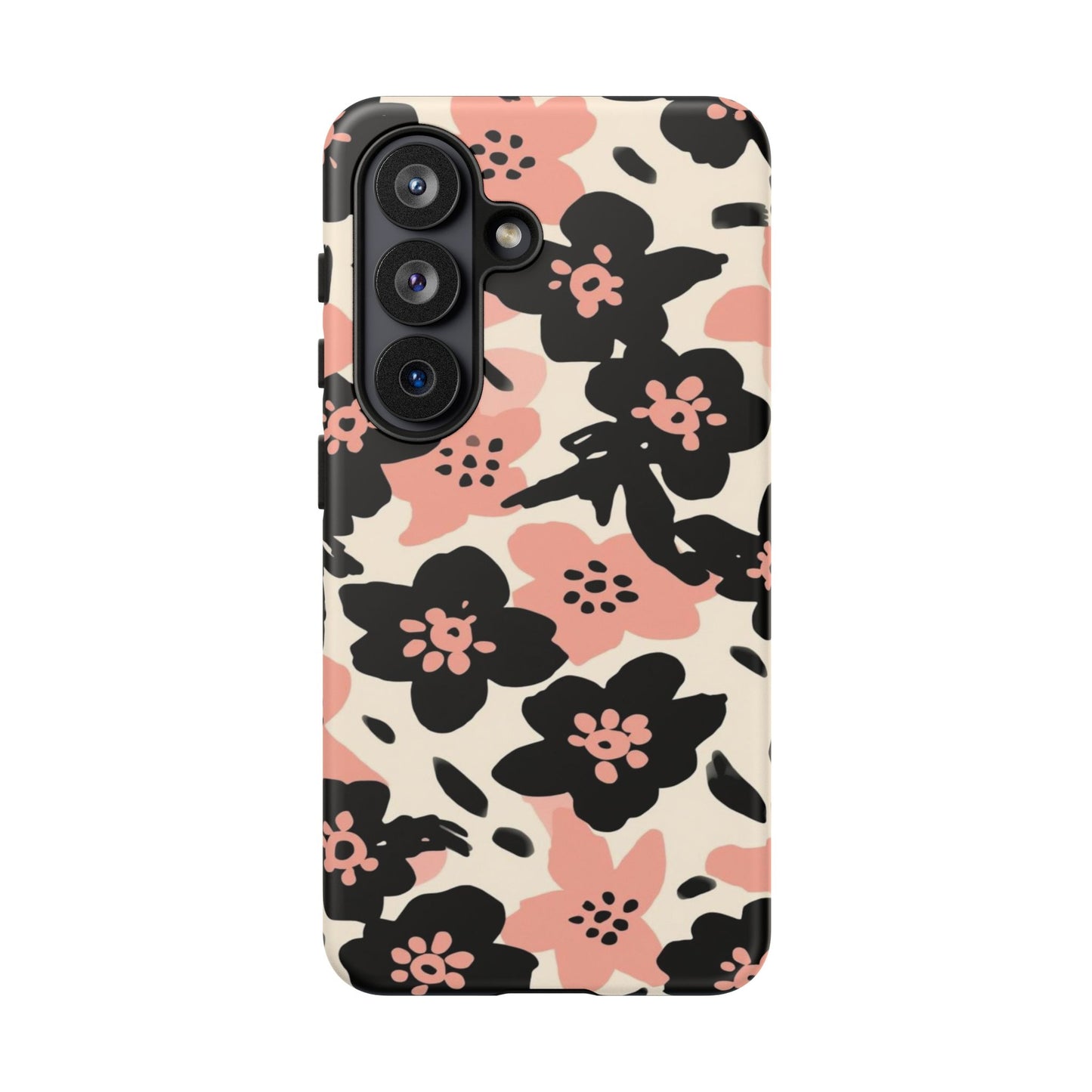 Floral Phone Case — Pink & Black Retro Blossom Protective Cover