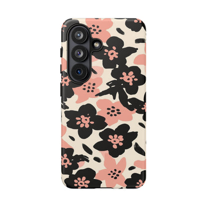 Floral Phone Case — Pink & Black Retro Blossom Protective Cover