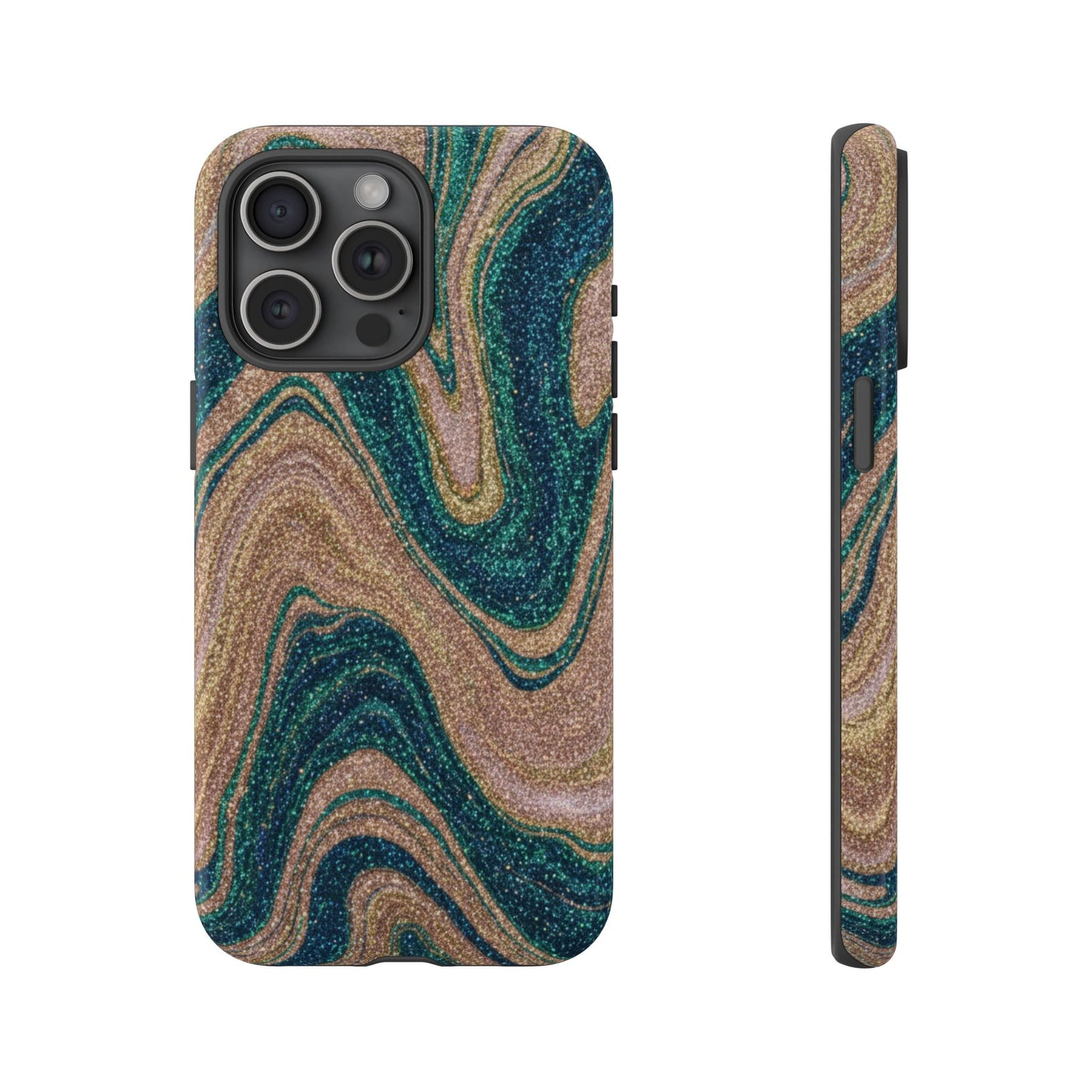 Marbled Teal & Gold Phone Case — Glitter Swirl Tough Case