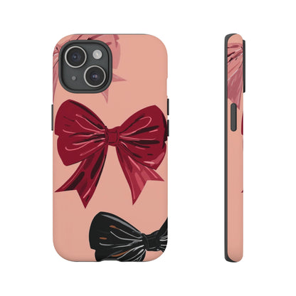 Bow Pattern Tough Phone Case — Pink, Red & Black Decorative Bows