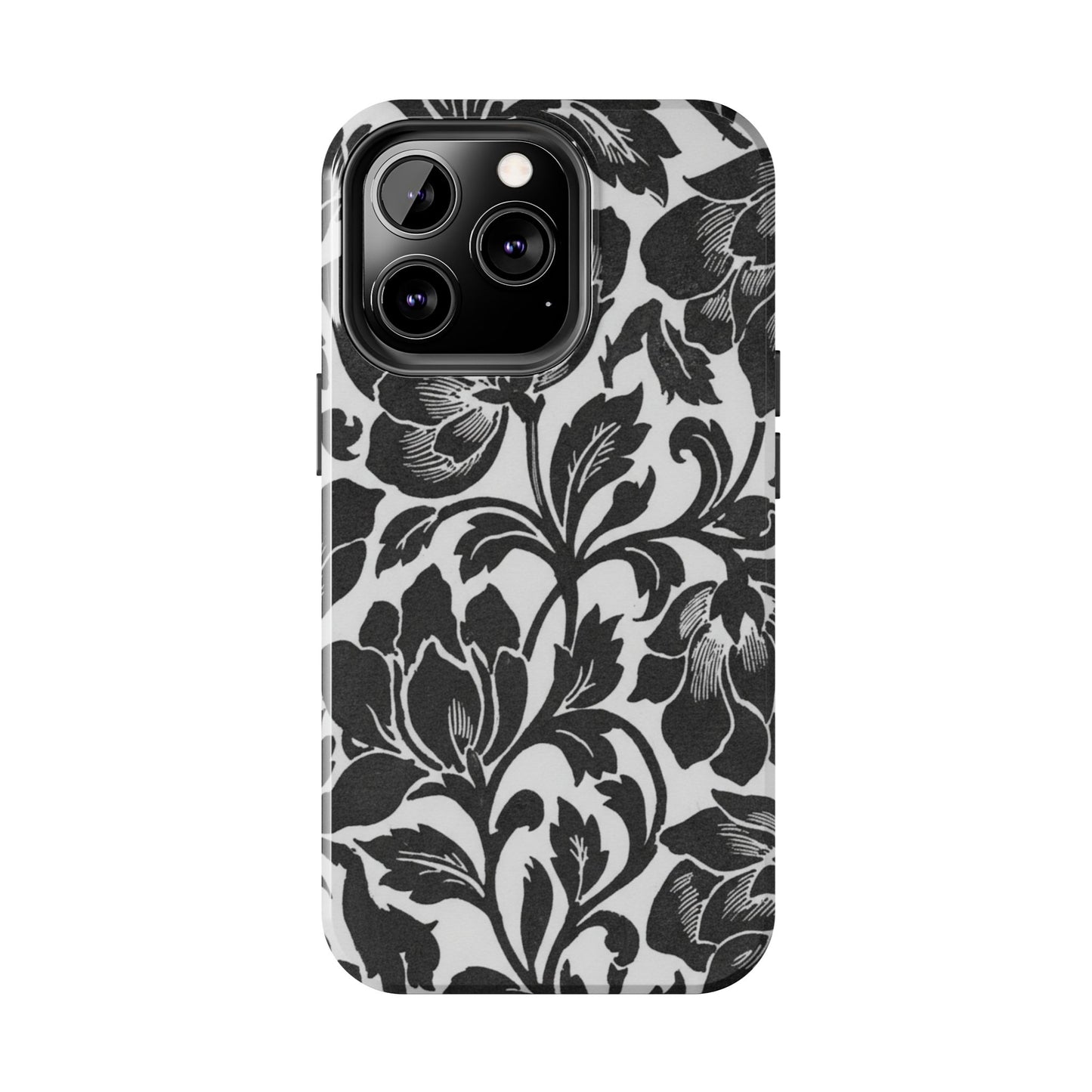 Tough Phone Case — Black & White Vintage Floral Protective Cover