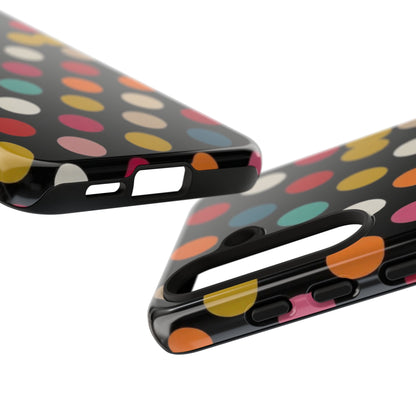 Polka Dot Tough Phone Case – Colorful Retro Dots on Black