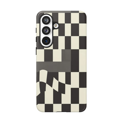 Checkerboard Wave Phone Case — Black & Cream Graphic Tough Case