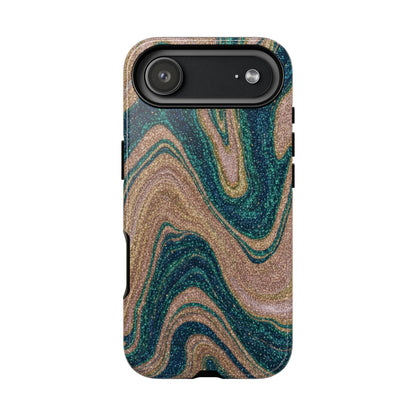 Marbled Teal & Gold Phone Case — Glitter Swirl Tough Case