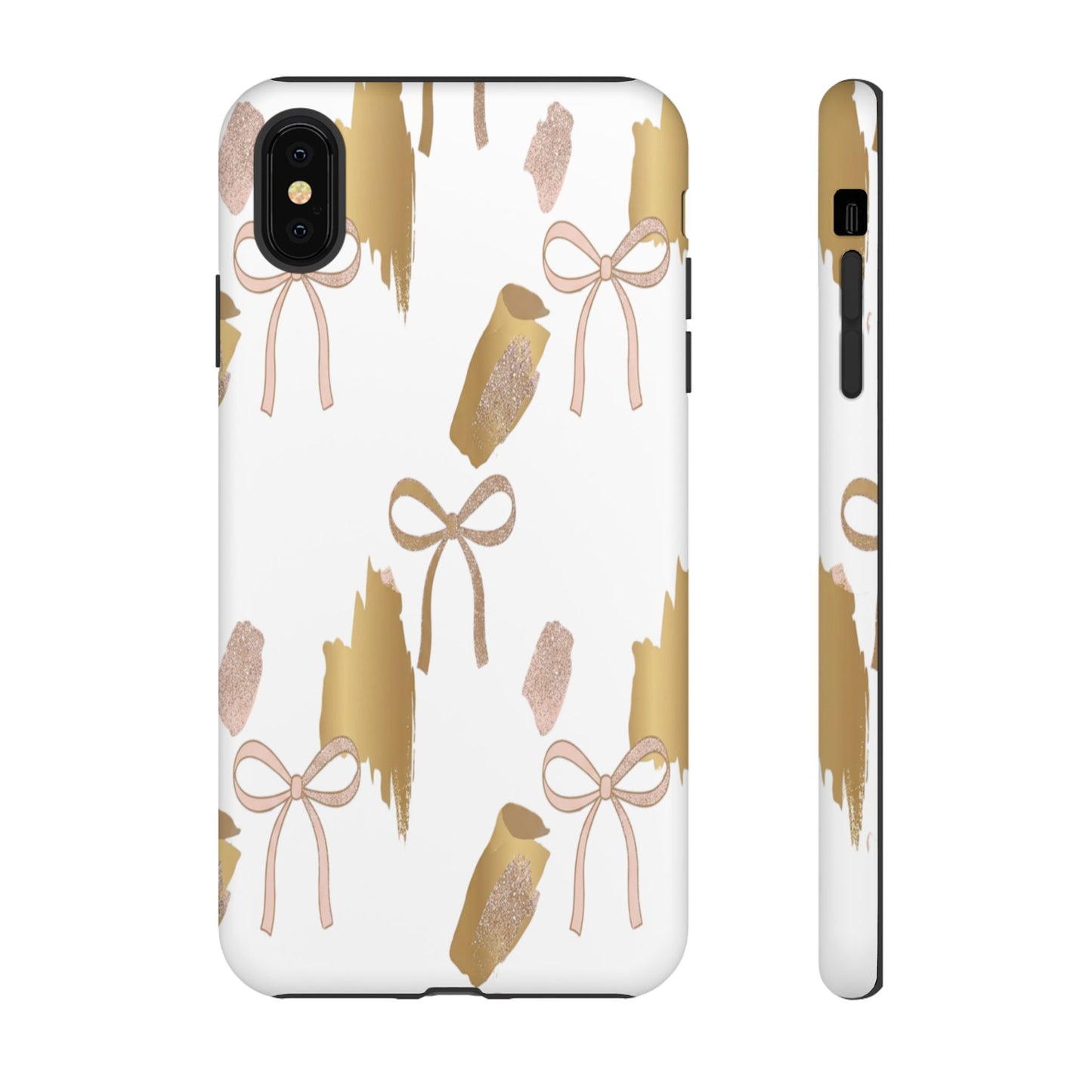 Phone Case — Gold Brushstroke & Blush Bow Pattern