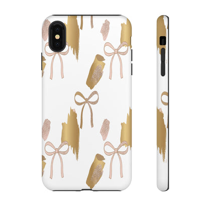 Phone Case — Gold Brushstroke & Blush Bow Pattern
