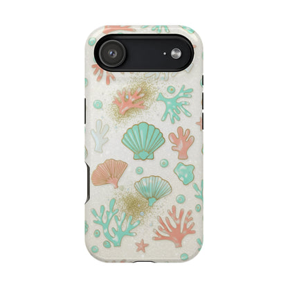 Sea Shells Magnetic Impact Phone Case — Pastel Coral & Teal Beach Design