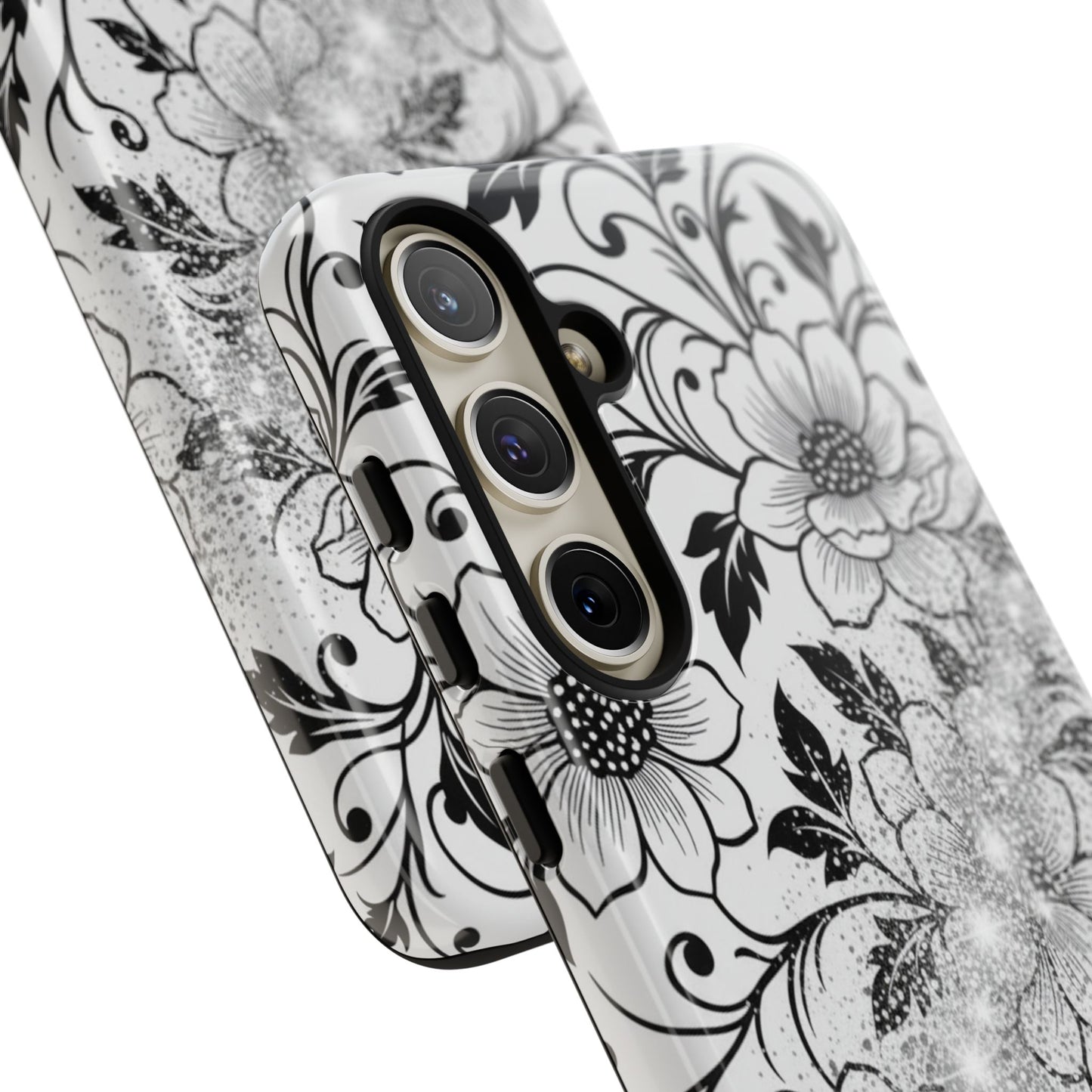 Floral Lace Phone Case — Black & White Vintage Flower Protective Case