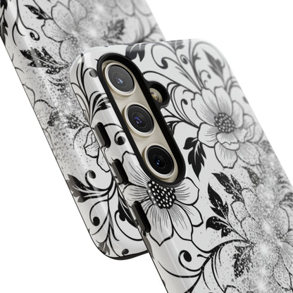 Floral Lace Phone Case — Black & White Vintage Flower Protective Case