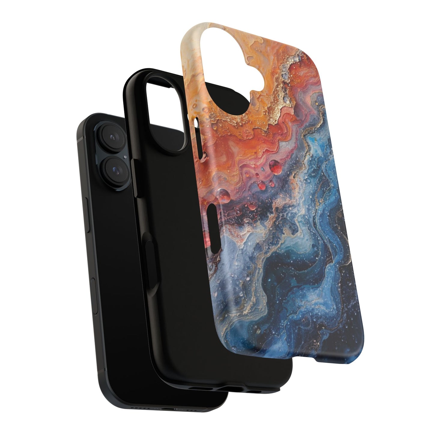 Marbled Galaxy Tough Phone Case — Abstract Blue & Coral Protective Cover